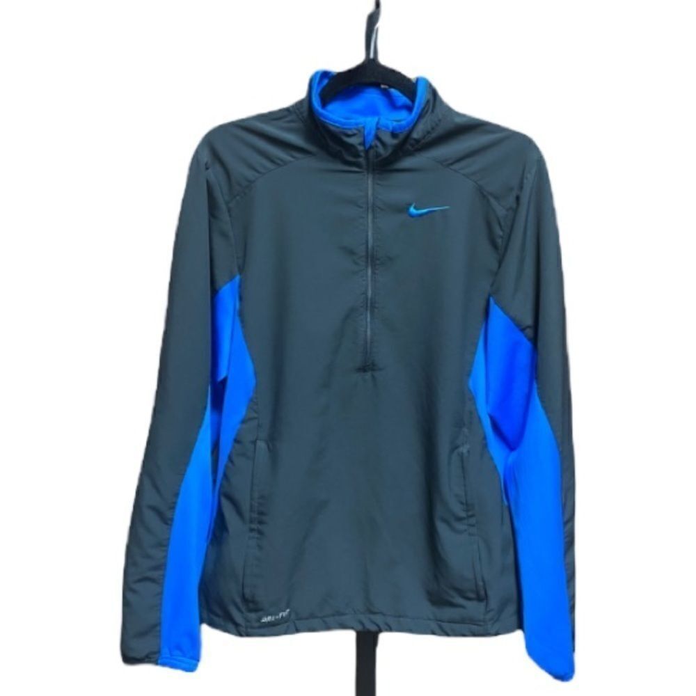 Nike Grey & Royal Dri-Fit Quarter Zip Lightweight Pullover